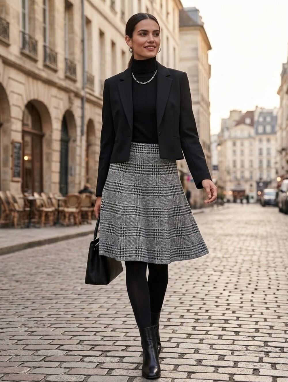 Max Studio Black & White Houndstooth A-Line Women's Skirt